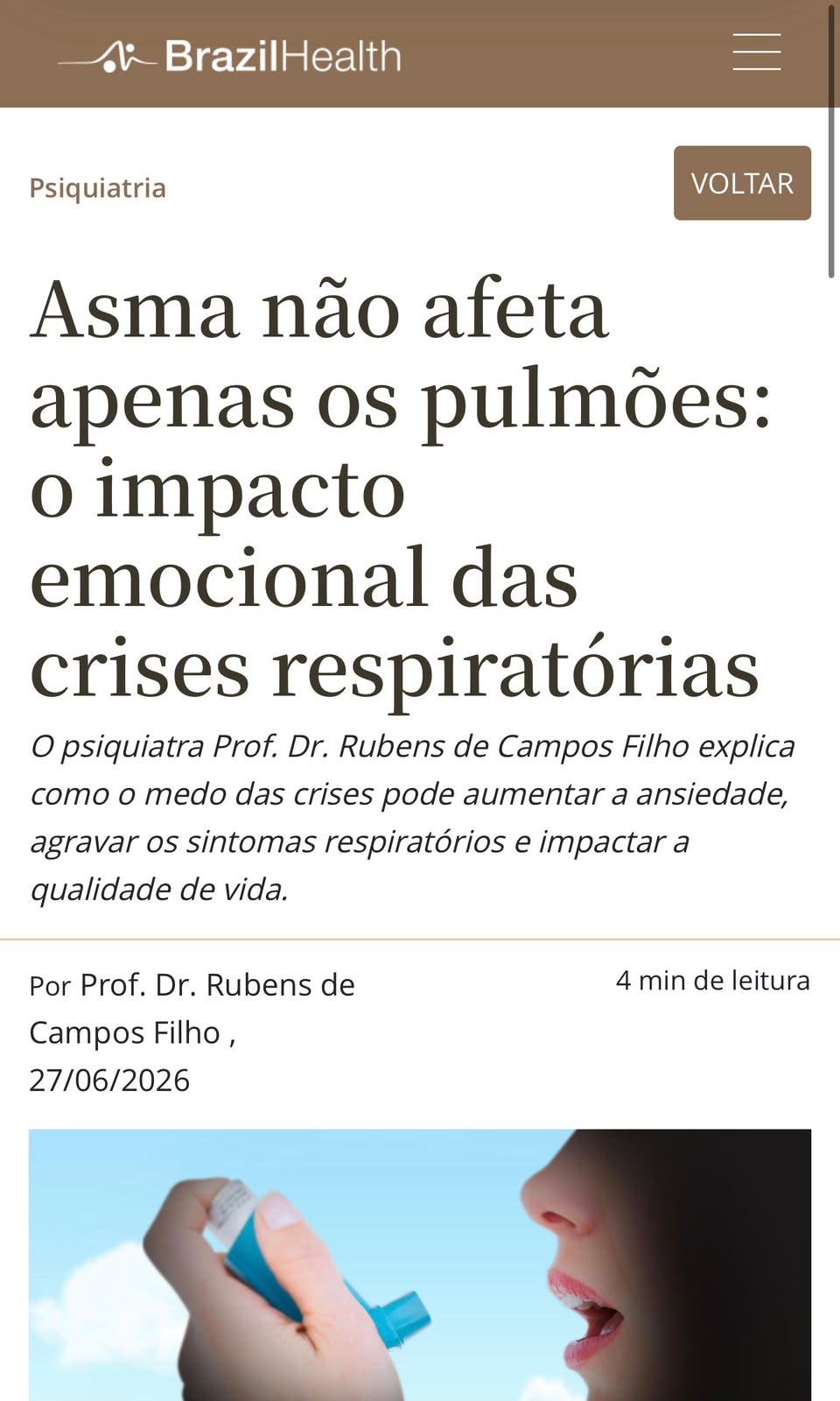 Brazil Health — Asma não afeta apenas os pulmões: o impacto emocional das crises respiratórias.