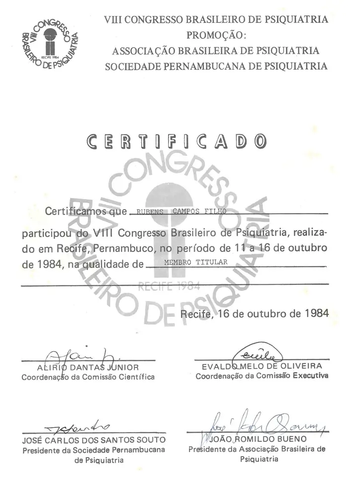VIII Congresso Brasileiro de Psiquiatria — Recife (1984)