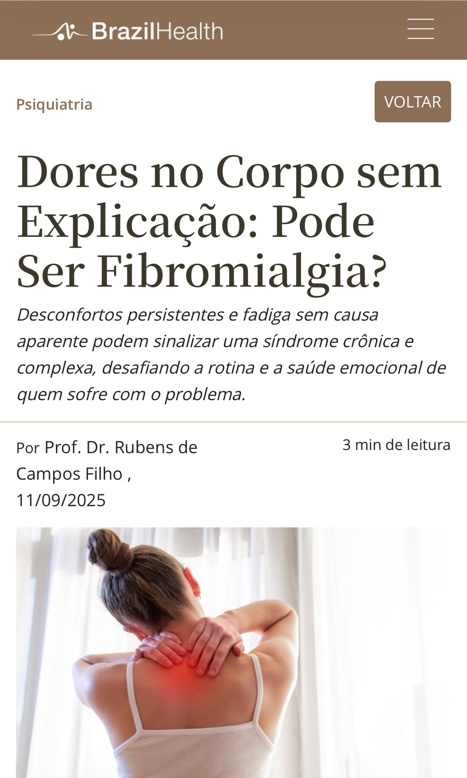 Brazil Health — Dores no Corpo sem Explicação: Pode Ser Fibromialgia?