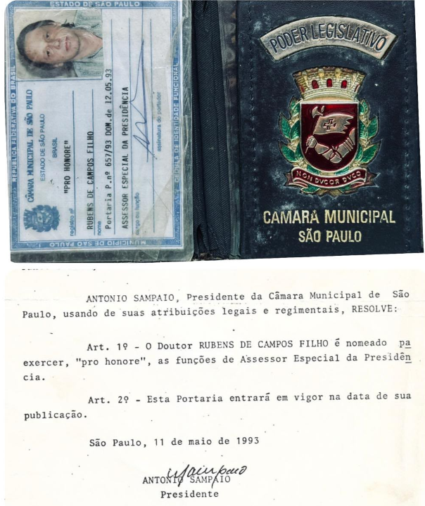Carteira do Poder Legislativo da Câmara Municipal de São Paulo do Prof. Dr. Rubens de Campos Filho