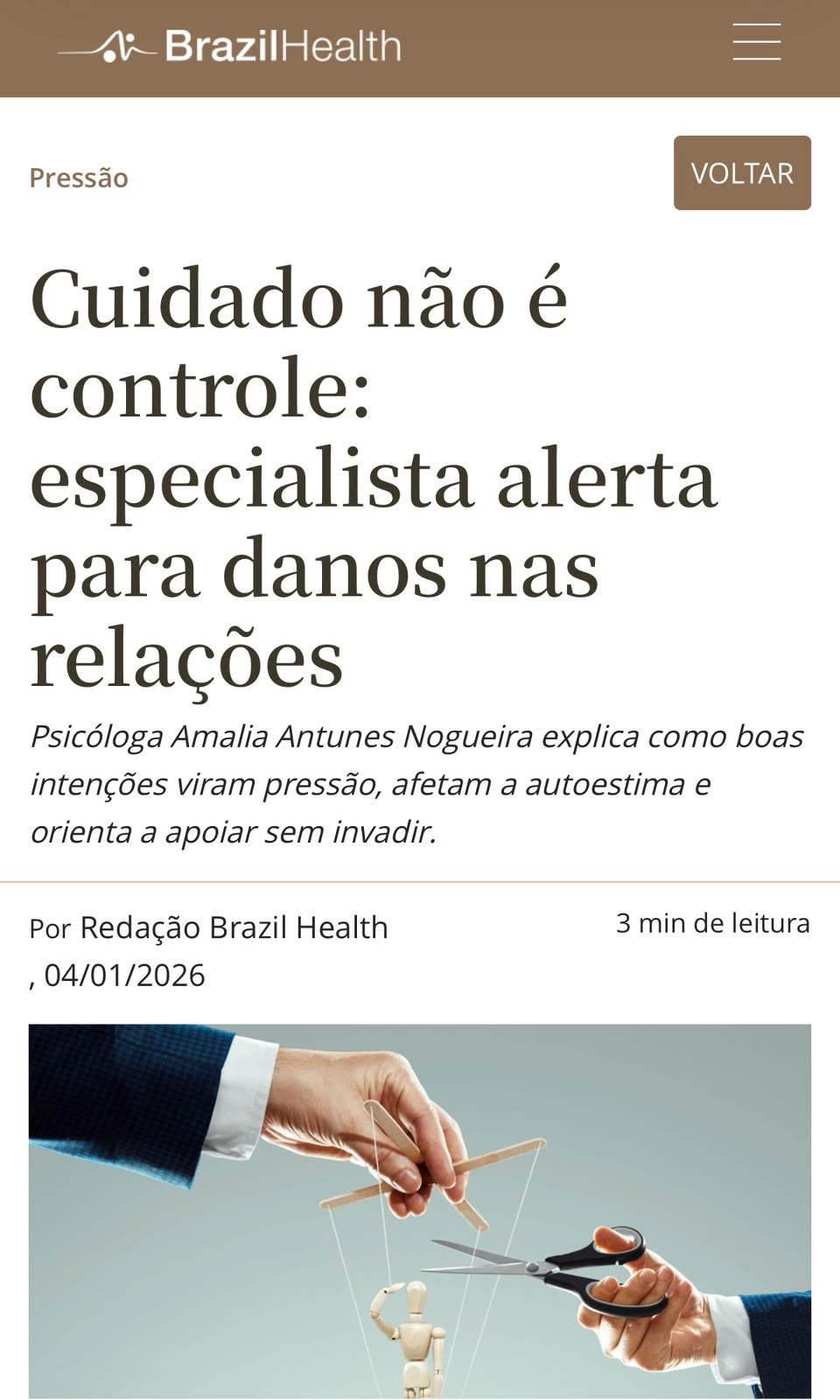 BrazilHealth — Cuidado não é controle: especialista alerta para danos nas relações