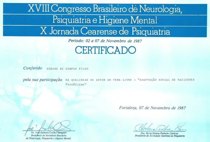 XVIII Congresso Brasileiro de Neurologia, Psiquiatria e Higiene Mental — Fortaleza (1987)